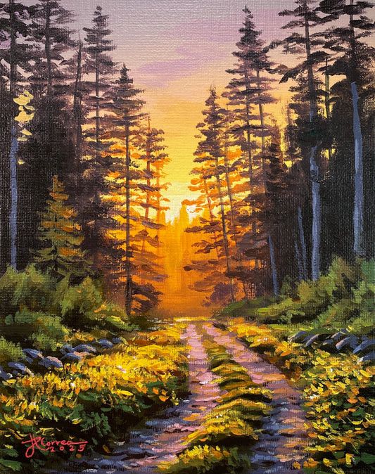 "Evening Forest Trail" 8x10 Original Acrylic Painting
