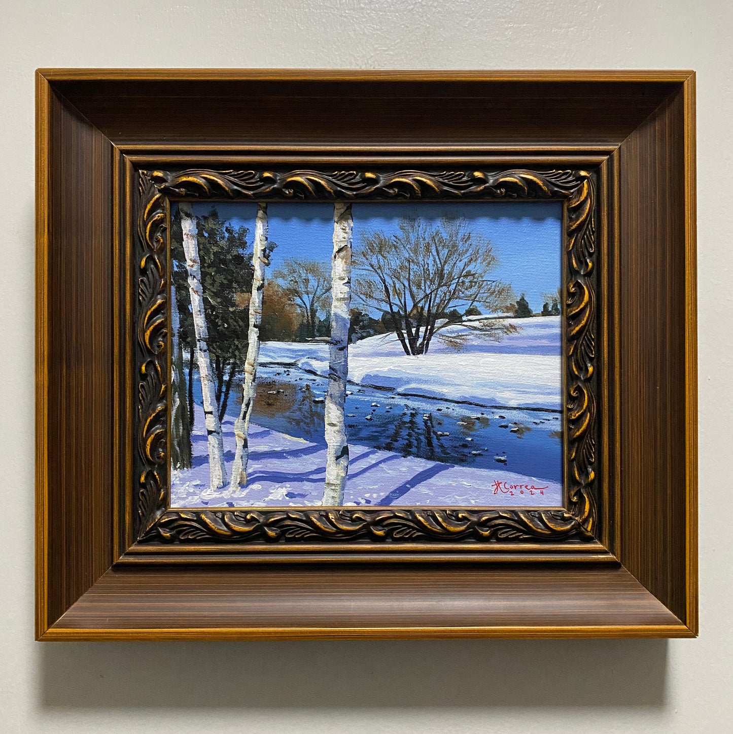 "Winter Birch Trees" 8x10 Original Acrylic Painting