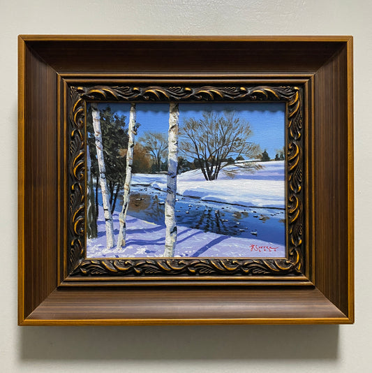 "Winter Birch Trees" 8x10 Original Acrylic Painting