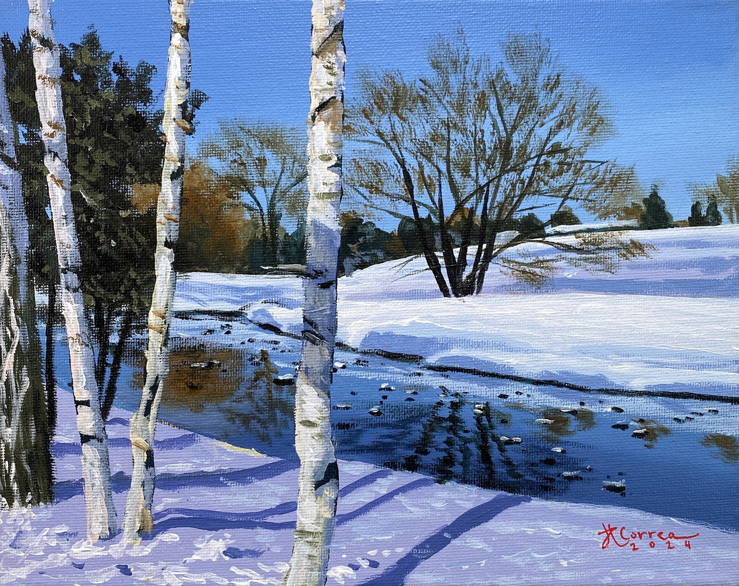 "Winter Birch Trees" 8x10 Original Acrylic Painting