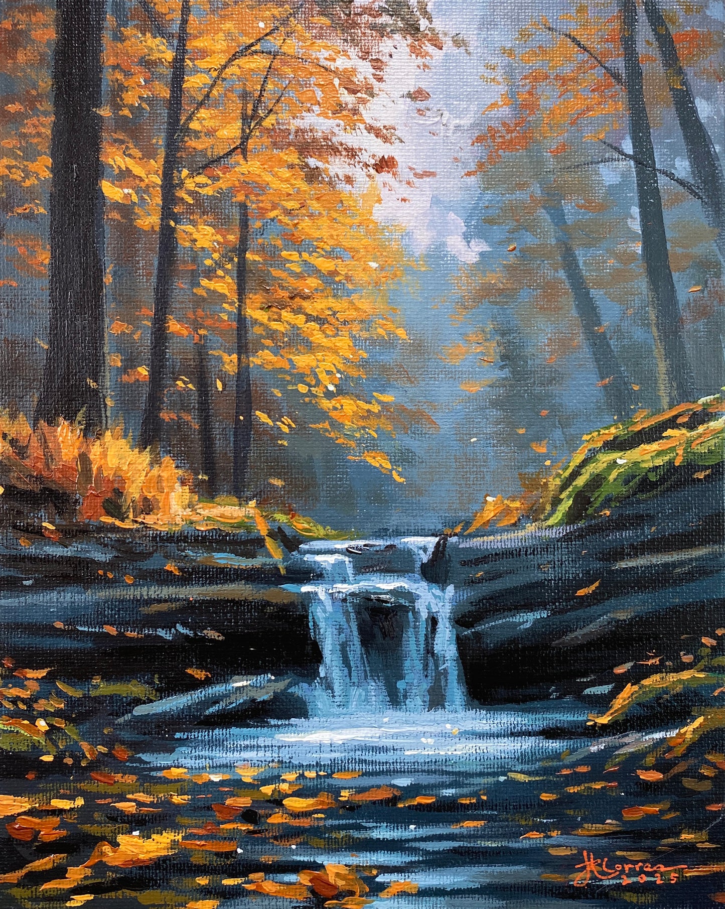 "Autumn Stream" 8x10 Original Acrylic Painting