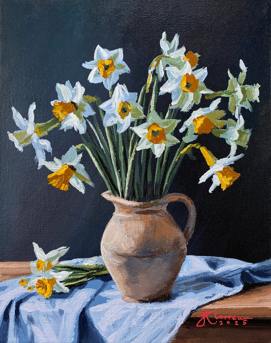 "Daffodils Still Life" 8x10 Original Acrylic Painting