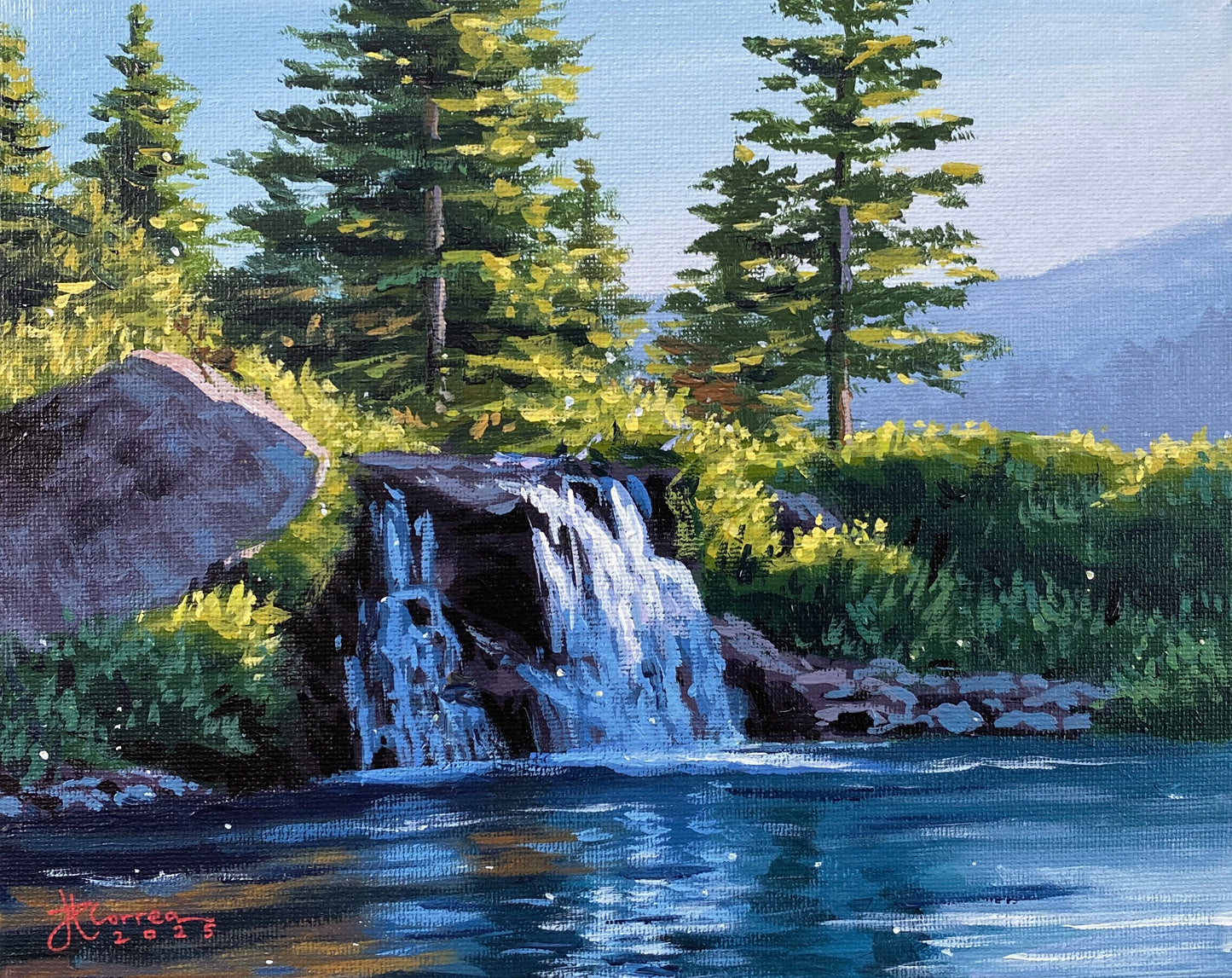 "Sunlit Waterfalls" 8x10 Original Acrylic Painting