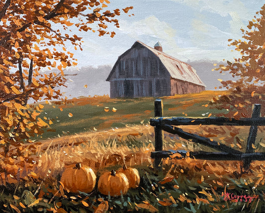 "Countryside Pumpkins" 8x10 Original Acrylic Painting